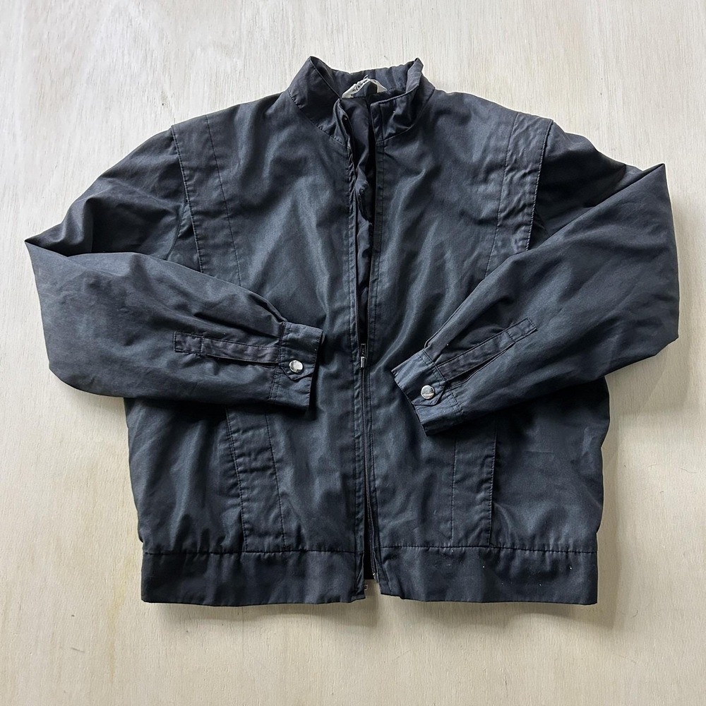 Vintage Jack Set Microfiber Jacket Mens Large Black Windbreaker Zip Collar Lined